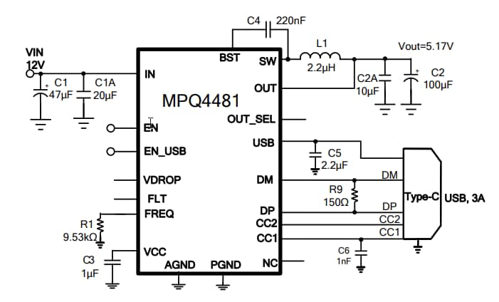 Application Circuit Diagram - Monolithic Power Systems (MPS) MPQ4481 Step-Down Converters